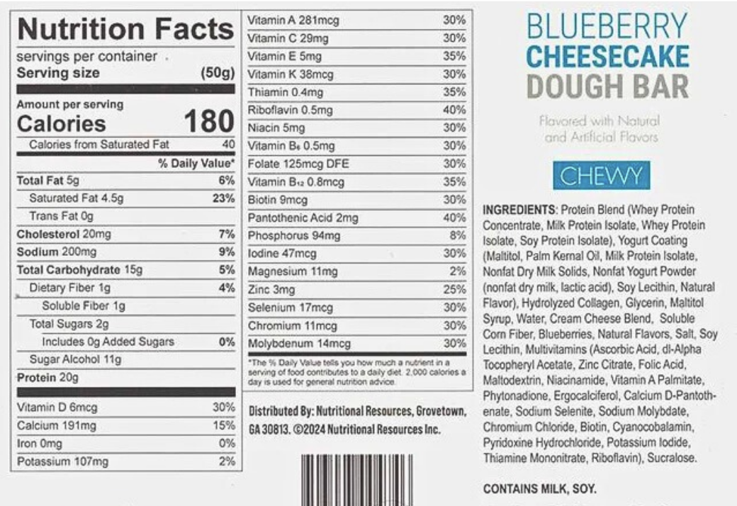 Blueberry Cheesecake Dough Bar