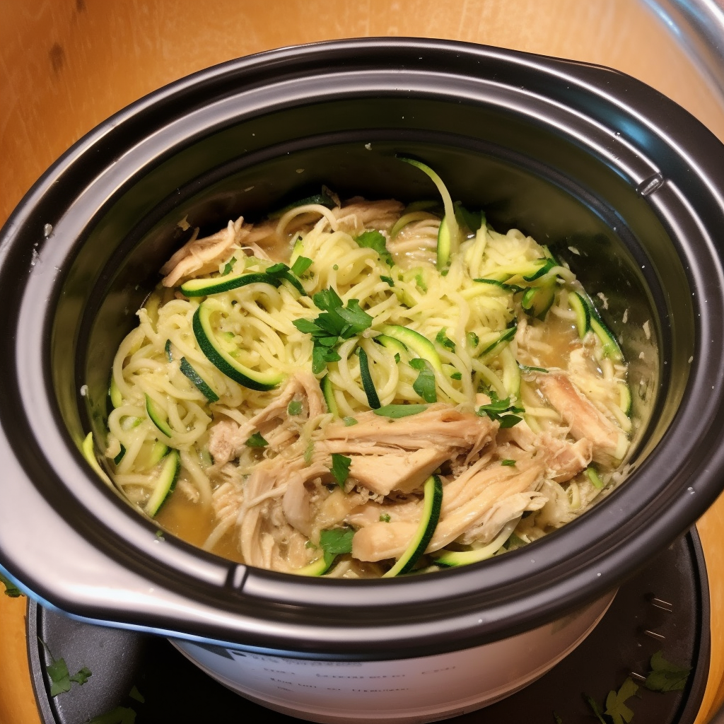 Image of Crockpot Chicken and Zucchini Noodles bariatric meal