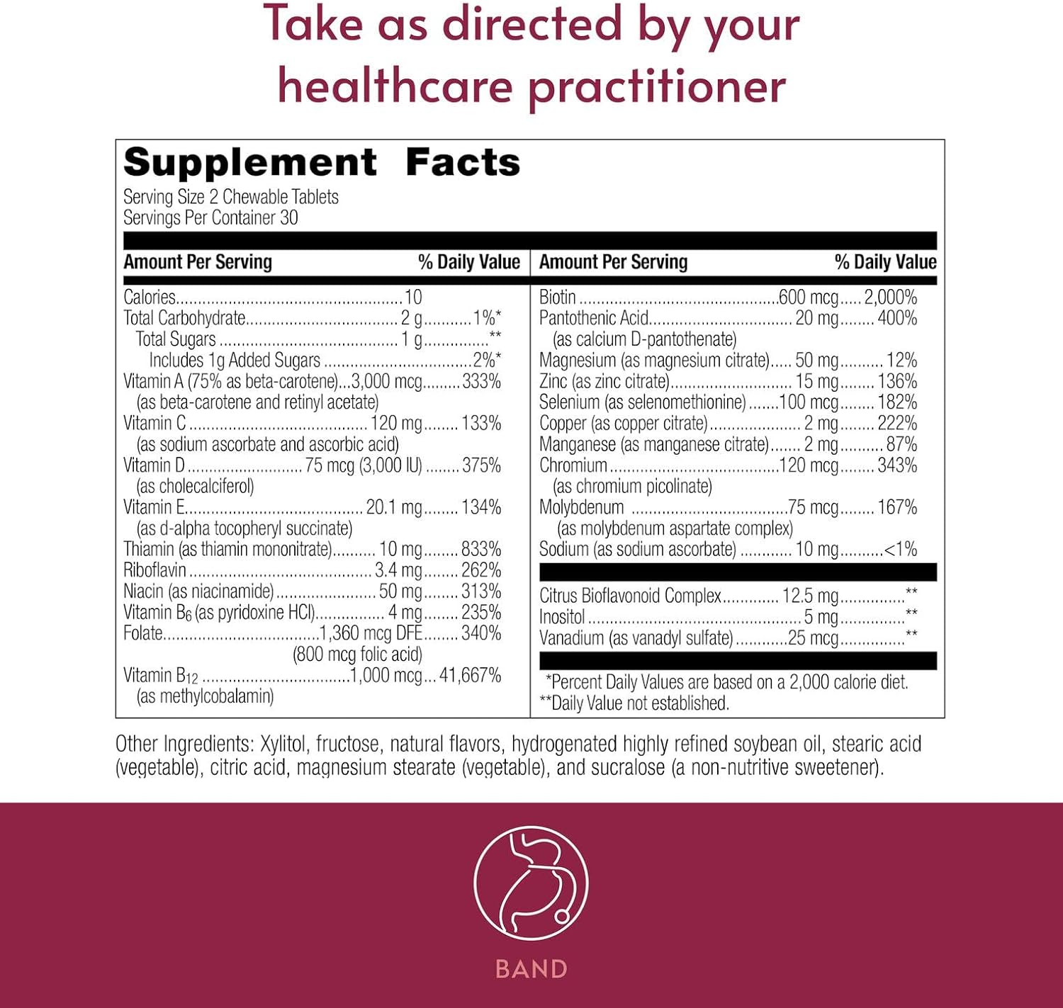 Bariatric Advantage Essential Multi Chewables Supplement Facts