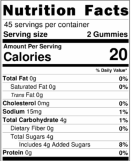 Bariatric Gummy Multivitamin Nutrition Facts
