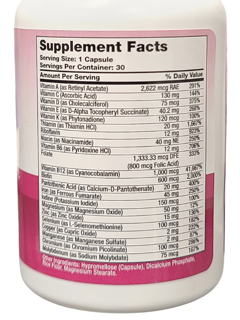 Bariatric One A Day Multivitamin with Iron Nutrition Information Label Supplement Facts