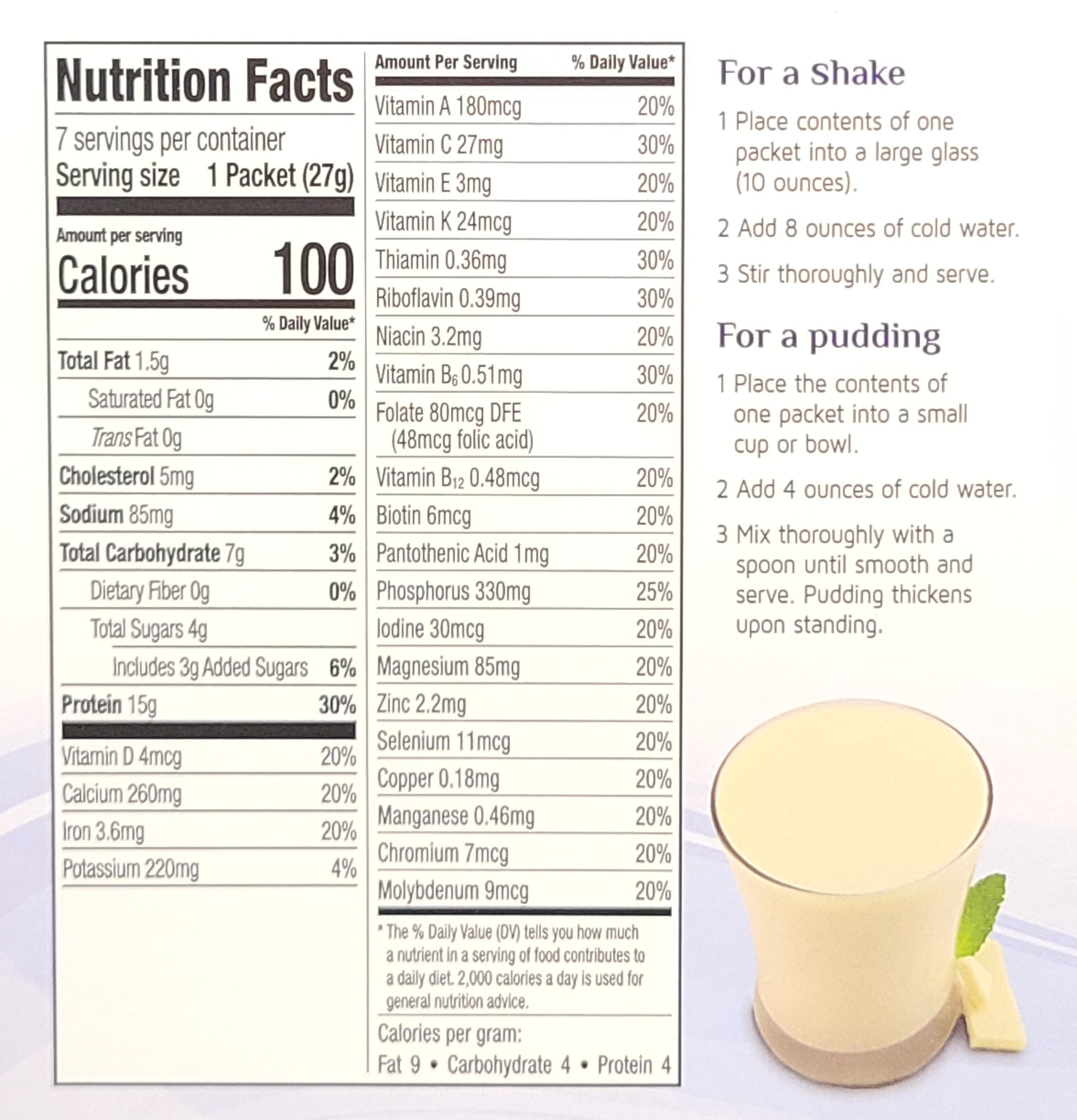 French Vanilla 15g Protein Shake Nutrition Facts