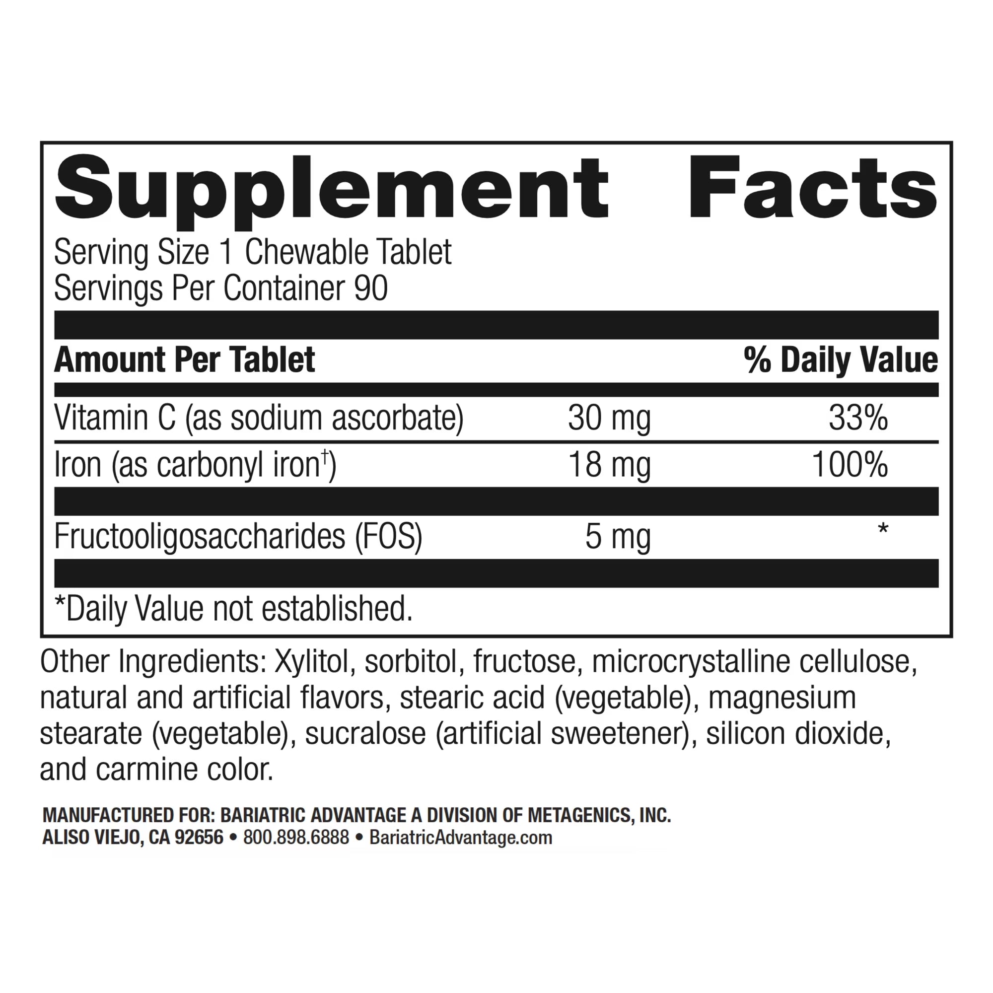 bariatric advantage iron 18mg strawberry supplement facts