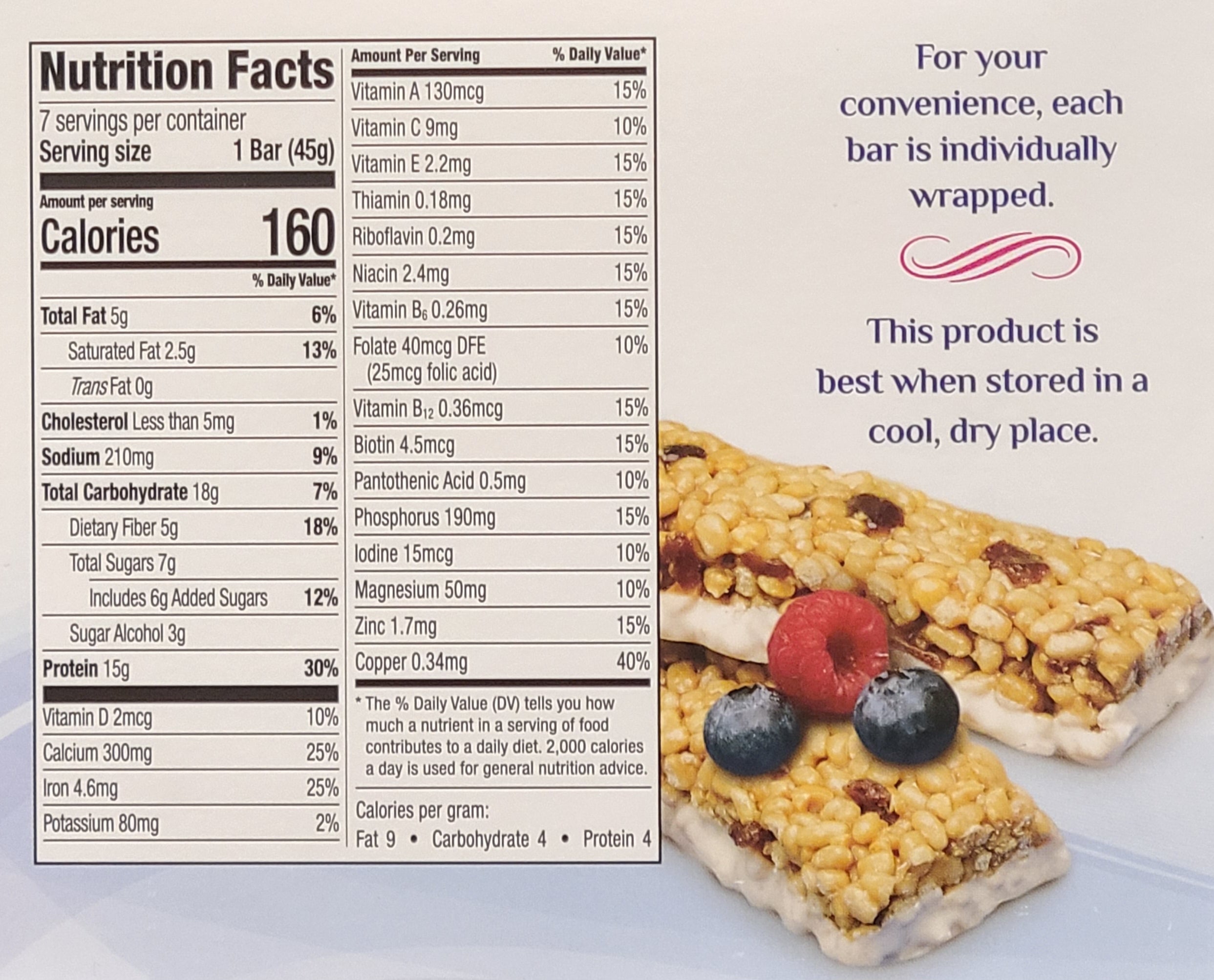 double berry protein bar nutrition