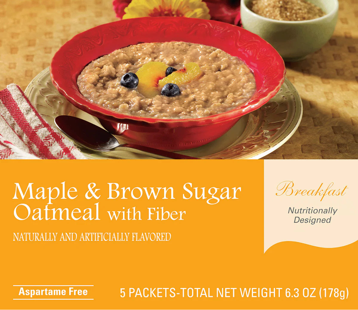 high protein maple & browns sugar oatmeal box